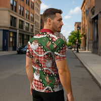 Cowboy Hawaii Mele Kalikimaka Zipper Polo Shirt Paniolo Kukui Nut Pikake Lei Red Version - Polynesian Pride