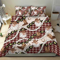 Cowboy Hawaii Mele Kalikimaka Bedding Set Paniolo Kukui Nut Pikake Lei Burgundy Version - Polynesian Pride