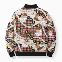 Cowboy Hawaii Mele Kalikimaka Bomber Puffer Jacket Paniolo Kukui Nut Pikake Lei Burgundy Version - Polynesian Pride