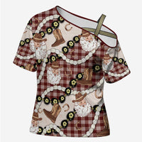 Cowboy Hawaii Mele Kalikimaka Cross Shoulder Shirt Paniolo Kukui Nut Pikake Lei Burgundy Version - Polynesian Pride