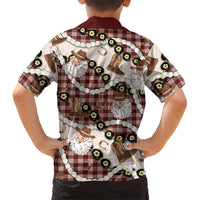 Cowboy Hawaii Mele Kalikimaka Family Matching Long Sleeve Bodycon Dress and Hawaiian Shirt Paniolo Kukui Nut Pikake Lei Burgundy Version LT14 - Polynesian Pride