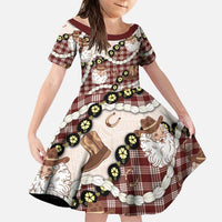 Cowboy Hawaii Mele Kalikimaka Family Matching Long Sleeve Bodycon Dress and Hawaiian Shirt Paniolo Kukui Nut Pikake Lei Burgundy Version LT14 Daughter's Dress Burgundy - Polynesian Pride