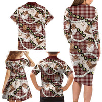 Cowboy Hawaii Mele Kalikimaka Family Matching Long Sleeve Bodycon Dress and Hawaiian Shirt Paniolo Kukui Nut Pikake Lei Burgundy Version LT14 - Polynesian Pride