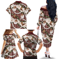 Cowboy Hawaii Mele Kalikimaka Family Matching Off The Shoulder Long Sleeve Dress and Hawaiian Shirt Paniolo Kukui Nut Pikake Lei Burgundy Version - Polynesian Pride