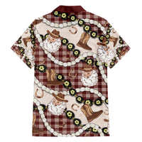 Cowboy Hawaii Mele Kalikimaka Family Matching Off The Shoulder Long Sleeve Dress and Hawaiian Shirt Paniolo Kukui Nut Pikake Lei Burgundy Version - Polynesian Pride