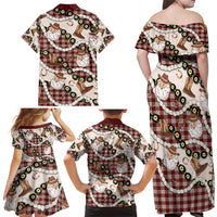 Cowboy Hawaii Mele Kalikimaka Family Matching Off Shoulder Maxi Dress and Hawaiian Shirt Paniolo Kukui Nut Pikake Lei Burgundy Version LT14 - Polynesian Pride