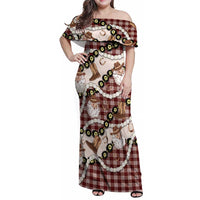 Cowboy Hawaii Mele Kalikimaka Family Matching Off Shoulder Maxi Dress and Hawaiian Shirt Paniolo Kukui Nut Pikake Lei Burgundy Version - Polynesian Pride