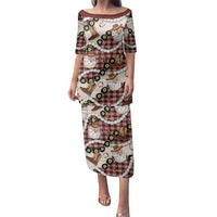 Cowboy Hawaii Mele Kalikimaka Family Matching Puletasi and Hawaiian Shirt Paniolo Kukui Nut Pikake Lei Burgundy Version LT14 Mom's Dress Burgundy - Polynesian Pride