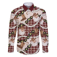 Cowboy Hawaii Mele Kalikimaka Family Matching Short Sleeve Bodycon Dress and Hawaiian Shirt Paniolo Kukui Nut Pikake Lei Burgundy Version - Polynesian Pride