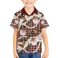 Cowboy Hawaii Mele Kalikimaka Family Matching Summer Maxi Dress and Hawaiian Shirt Paniolo Kukui Nut Pikake Lei Burgundy Version LT14 Son's Shirt Burgundy - Polynesian Pride