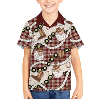 Cowboy Hawaii Mele Kalikimaka Kid Hawaiian Shirt Paniolo Kukui Nut Pikake Lei Burgundy Version - Polynesian Pride