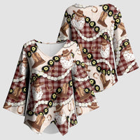 Cowboy Hawaii Mele Kalikimaka Kimono Sleeve Blouse Paniolo Kukui Nut Pikake Lei Burgundy Version - Polynesian Pride