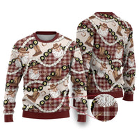 Cowboy Hawaii Mele Kalikimaka Ugly Christmas Sweater Paniolo Kukui Nut Pikake Lei Burgundy Version - Polynesian Pride