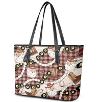 Cowboy Hawaii Mele Kalikimaka Leather Tote Bag Paniolo Kukui Nut Pikake Lei Burgundy Version - Polynesian Pride