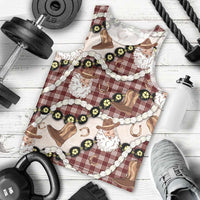 Cowboy Hawaii Mele Kalikimaka Men Tank Top Paniolo Kukui Nut Pikake Lei Burgundy Version - Polynesian Pride