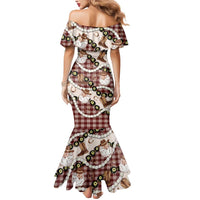 Cowboy Hawaii Mele Kalikimaka Mermaid Dress Paniolo Kukui Nut Pikake Lei Burgundy Version - Polynesian Pride