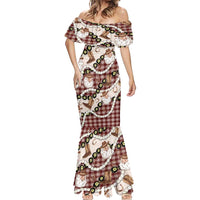 Cowboy Hawaii Mele Kalikimaka Mermaid Dress Paniolo Kukui Nut Pikake Lei Burgundy Version - Polynesian Pride