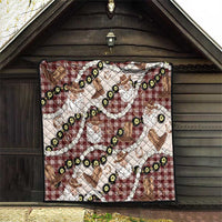 Cowboy Hawaii Mele Kalikimaka Quilt Paniolo Kukui Nut Pikake Lei Burgundy Version - Polynesian Pride