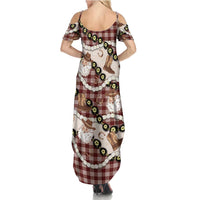 Cowboy Hawaii Mele Kalikimaka Summer Maxi Dress Paniolo Kukui Nut Pikake Lei Burgundy Version - Polynesian Pride