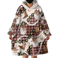 Cowboy Hawaii Mele Kalikimaka Wearable Blanket Hoodie Paniolo Kukui Nut Pikake Lei Burgundy Version - Polynesian Pride