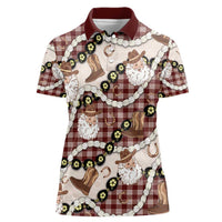 Cowboy Hawaii Mele Kalikimaka Women Polo Shirt Paniolo Kukui Nut Pikake Lei Burgundy Version LT14 Female Burgundy - Polynesian Pride