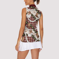 Cowboy Hawaii Mele Kalikimaka Women Sleeveless Polo Shirt Paniolo Kukui Nut Pikake Lei Burgundy Version - Polynesian Pride