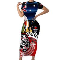 New Zealand Waitangi And ANZAC Day Family Matching Short Sleeve Bodycon Dress and Hawaiian Shirt Aotearoa Maori Tiki With Last Post LT14 Mom's Dress Black - Polynesian Pride