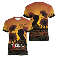 Tokelau ANZAC Day Women V Neck T Shirt Camouflage With Poppies Lest We Forget LT14 - Polynesian Pride