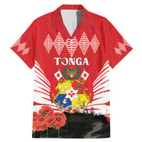 Tonga ANZAC Day Family Matching Mermaid Dress and Hawaiian Shirt Camouflage With Poppies Lest We Forget LT14 Dad's Shirt - Short Sleeve Red - Polynesian Pride