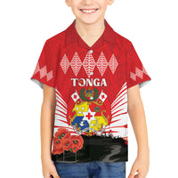 Tonga ANZAC Day Kid Hawaiian Shirt Camouflage With Poppies Lest We Forget LT14 Kid Red - Polynesian Pride