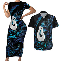 Hei Matau New Zealand Matariki Couples Matching Short Sleeve Bodycon Dress and Hawaiian Shirt NZ Fish Hook Maori Art LT14 Purple - Polynesian Pride