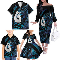Hei Matau New Zealand Matariki Family Matching Off The Shoulder Long Sleeve Dress and Hawaiian Shirt NZ Fish Hook Maori Art LT14 - Polynesian Pride