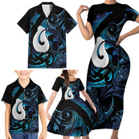 Hei Matau New Zealand Matariki Family Matching Short Sleeve Bodycon Dress and Hawaiian Shirt NZ Fish Hook Maori Art LT14 - Polynesian Pride