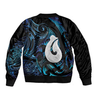 Hei Matau New Zealand Matariki Sleeve Zip Bomber Jacket NZ Fish Hook Maori Art