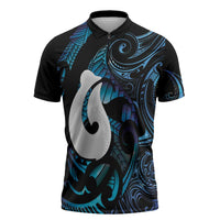 Hei Matau New Zealand Matariki Zipper Polo Shirt NZ Fish Hook Maori Art