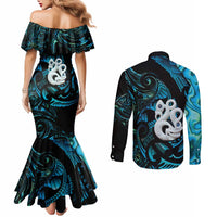 Manaia New Zealand Matariki Couples Matching Mermaid Dress and Long Sleeve Button Shirt NZ Paua Shell Maori Art LT14 - Polynesian Pride