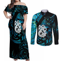 Manaia New Zealand Matariki Couples Matching Off Shoulder Maxi Dress and Long Sleeve Button Shirt NZ Paua Shell Maori Art