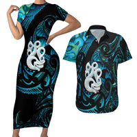 Manaia New Zealand Matariki Couples Matching Short Sleeve Bodycon Dress and Hawaiian Shirt NZ Paua Shell Maori Art LT14 Turquoise - Polynesian Pride