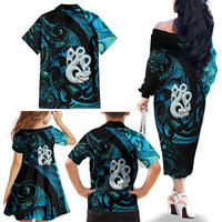 Manaia New Zealand Matariki Family Matching Off The Shoulder Long Sleeve Dress and Hawaiian Shirt NZ Paua Shell Maori Art LT14 - Polynesian Pride