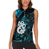 Manaia New Zealand Matariki Women Sleeveless Polo Shirt NZ Paua Shell Maori Art