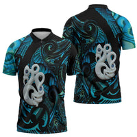 Manaia New Zealand Matariki Zipper Polo Shirt NZ Paua Shell Maori Art