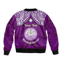 Personalised Marshall Islands Sleeve Zip Bomber Jacket Purple Polynesian Tribal Mix Coat Of Arms LT14 - Polynesian Pride