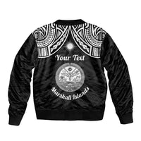 Personalised Marshall Islands Bomber Jacket Black Polynesian Tribal Mix Coat Of Arms LT14 - Polynesian Pride