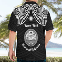 Personalised Marshall Islands Hawaiian Shirt Black Polynesian Tribal Mix Coat Of Arms LT14 - Polynesian Pride
