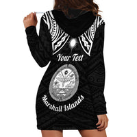 Personalised Marshall Islands Hoodie Dress Black Polynesian Tribal Mix Coat Of Arms LT14 - Polynesian Pride