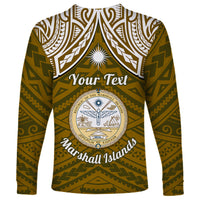Personalised Marshall Islands Long Sleeve Shirt Gold Polynesian Tribal Mix Coat Of Arms LT14 - Polynesian Pride