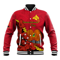 Polynesian Pride Remembrance Day PNG Baseball Jacket Papua New Guinea We Will Remember Them LT14 Unisex Red - Polynesian Pride