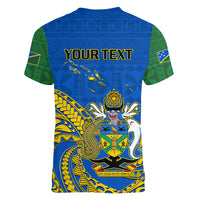 Personalised Independence Day Solomon Islands Women V Neck T Shirt Happy 45th Anniversary LT14 - Polynesian Pride