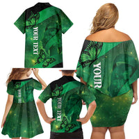 Personalised World Mental Health Awareness Month Family Matching Off Shoulder Short Dress and Hawaiian Shirt Warriors Brave Strong Galaxy Vibes