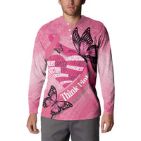 Polynesia Breast Cancer Awareness Month Button Sweatshirt Pink Ribbon Mix Butterflies